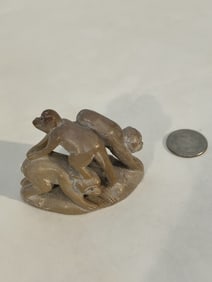 Small Vintage Chinese Carved Soapstone Three Monkeys Ornament