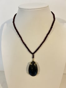 Vintage Sterling Silver Amethyst beaded pendant Necklace sz 21"