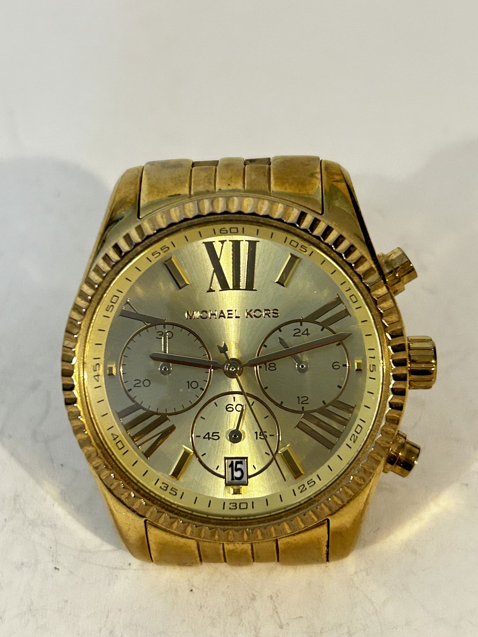 Michael Kors (MK5556) Lexington Chronograph Gold Toned Stainless Steel Watch works great!!! Needs (1 of 6)