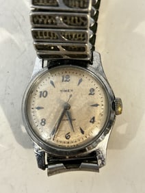 VTG Timex Watch Men Silver Tone Gold Face US Time Corp - Manual Wind works good