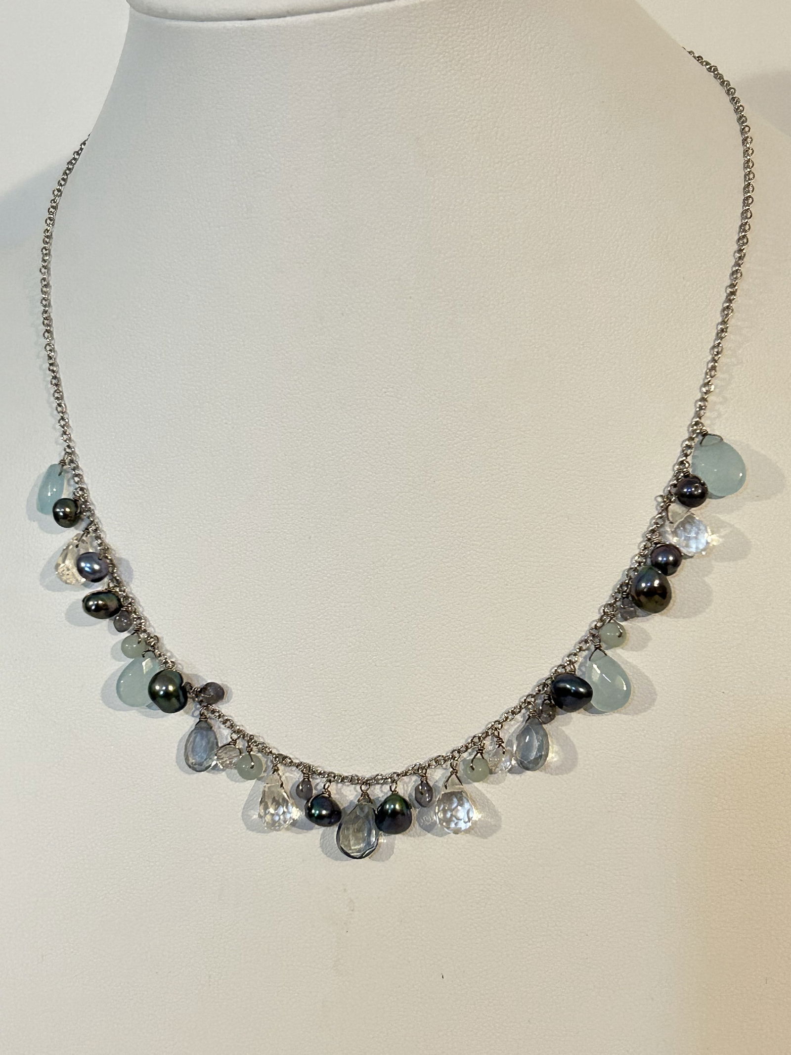 Vintage Sterling Silver gem stone beaded Necklace 18" (1 of 5)