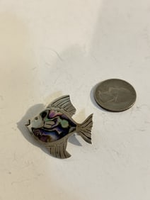 Vintage Mexico 925 Abalone Shell Inlay Fish Pin Brooch