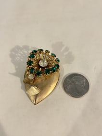 Vintage rhinestone gold tone floral Brooch 2 1/4"