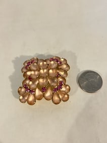 Vintage unsigned high end pink Brooch 2 1/2"