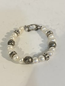 Vintage sterling silver israel beaded bracelet 8"