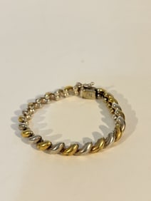 Vintage Sterling Silver 925 San Marco Macaroni Link Bracelet Italy two tone 7"