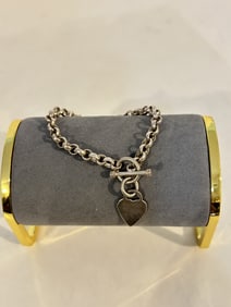 Vintage Sterling Silver Italy tiffany style heart Bracelet 7" D in square marking