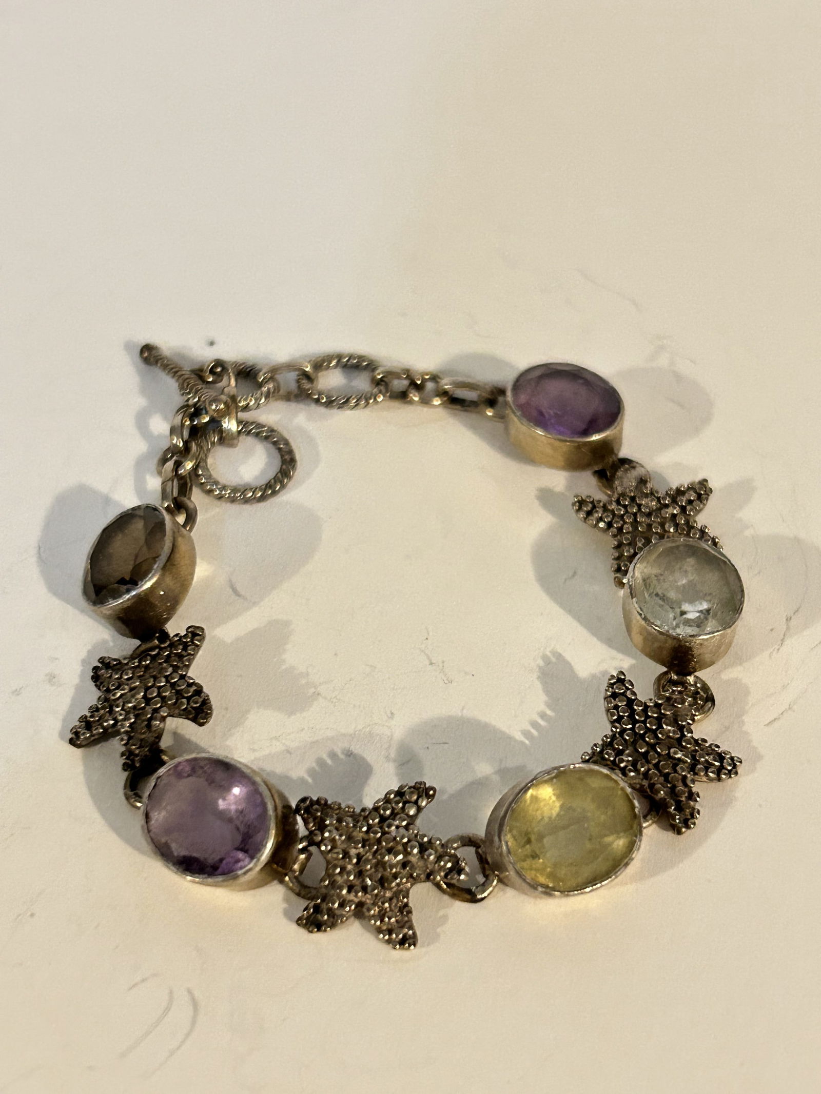 Vintage Sterling Silver star fish gemstone Bracelet 8": Vintage Sterling Silver star fish gemstone Bracelet 8" Please view all photos as they are part of the description and condition of this Item, Feel free to contact me with questions or picture requests