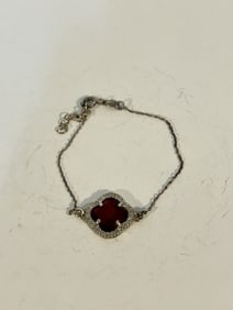 Dyadema Italy Sterling Silver red Crystal Clover Bracelet Silver 7"