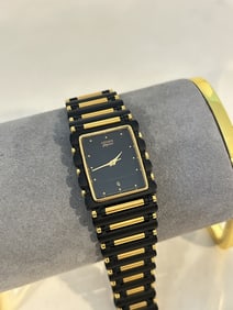 Vintage Citizen Elegance Ladies Black/Gold Tank Watch works great!!!