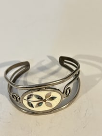 Vintage Alpaca Silver floral Bracelet 6"