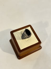 Vintage Sterling Silver onyx filigree Ring sz 9