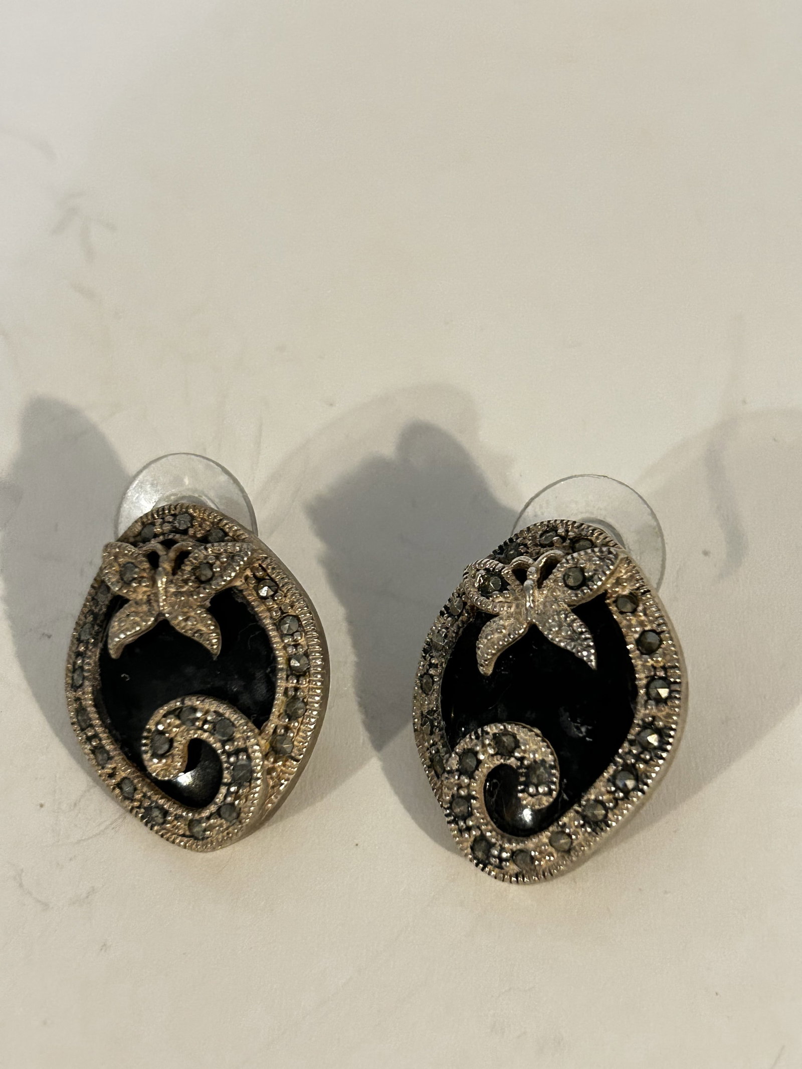 Vintage Sterling Silver marcasite butterfly Earrings: Vintage Sterling Silver marcasite butterfly Earrings Please view all photos as they are part of the description and condition of this Item, Feel free to contact me with questions or picture requests! 