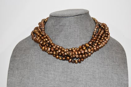 Vintage Sterling Silver Clasp 7 strand beaded Necklace Pendant 17"