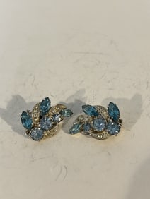 Vintage Eisenberg Ice Blue Rhinestone Brooch Earring