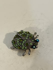 Vintage green bettle rhinestone Brooch