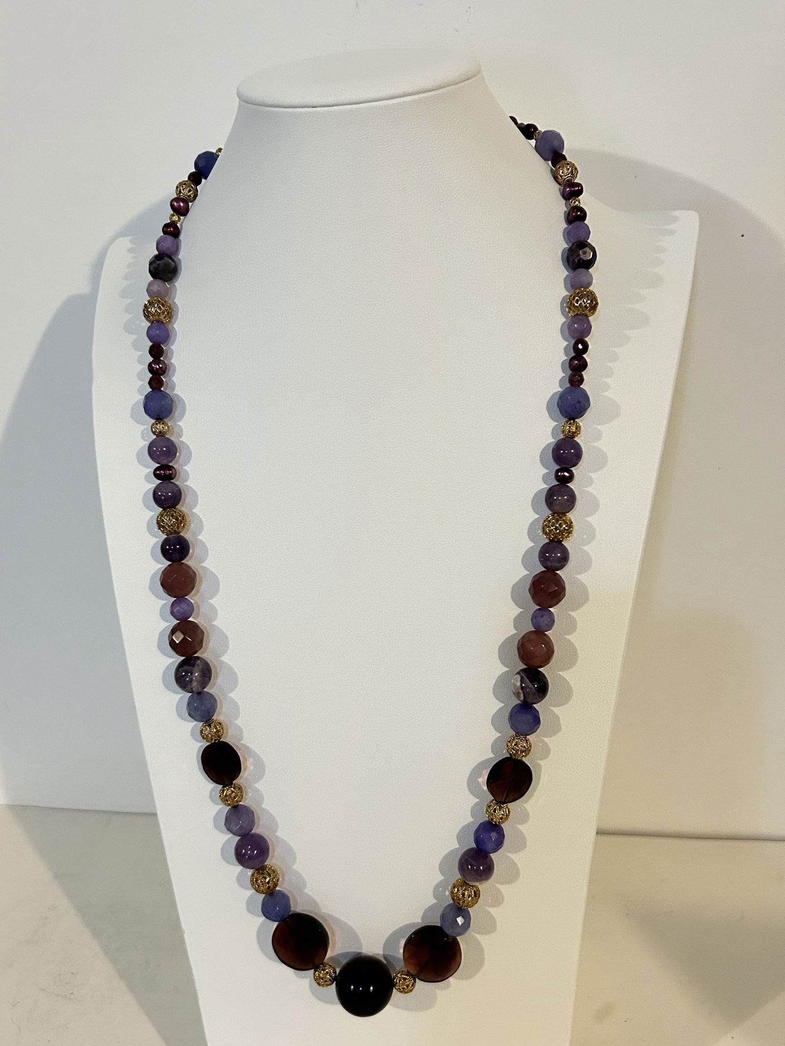 Vintage Sterling Silver purple glass beaded Necklace 29" (1 of 4)