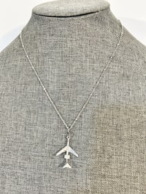 Vintage Sterling Silver jet pendant Necklace 18"