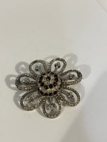 Vintage Sterling Silver old 1900s heavy rhinestone Brooch missing some stones
