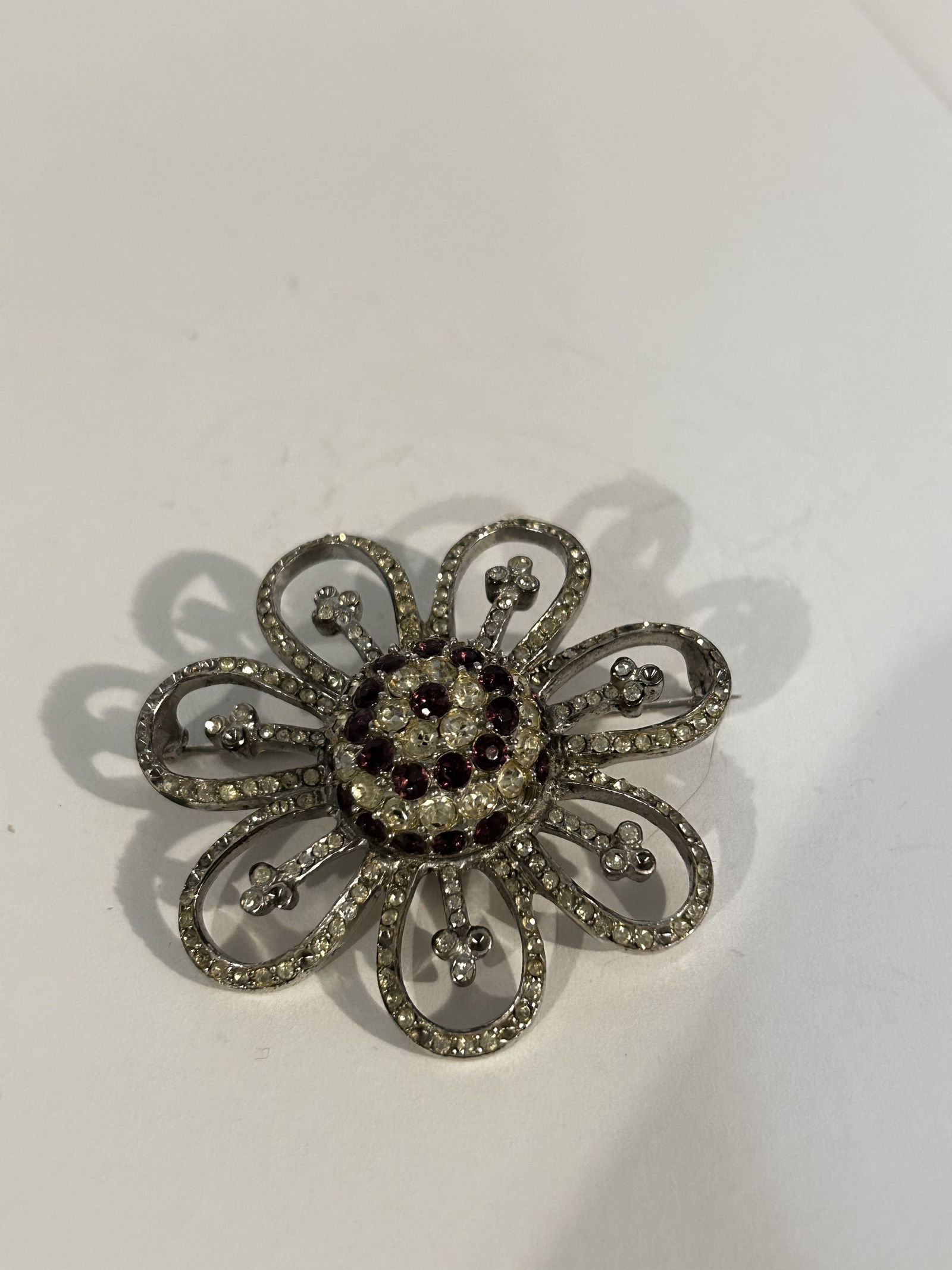 Vintage Sterling Silver old 1900s heavy rhinestone Brooch missing some stones (1 of 5)