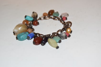 Vintage sterling silver beaded gemstone Bracelet 7"