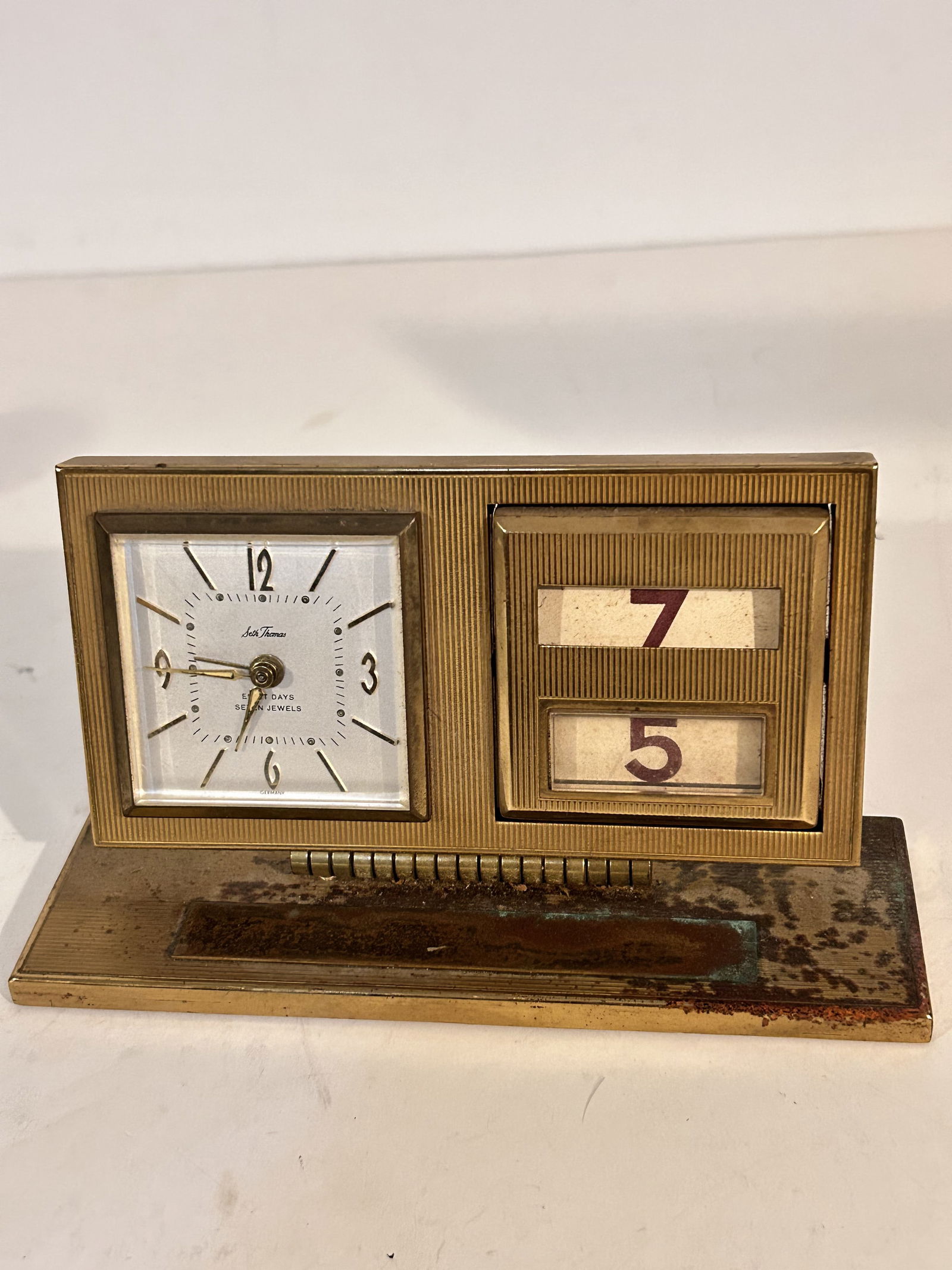 seth thomas brass alarm date clock vintage (1 of 6)