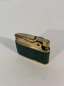 Vintage Gold-Tone Leather Wrapped Buxton Lighter green works