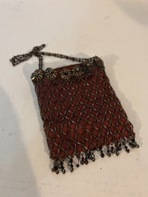 Antique Vintage Beaded Hand Purse 1930s Old 6" X 5" nice!!!