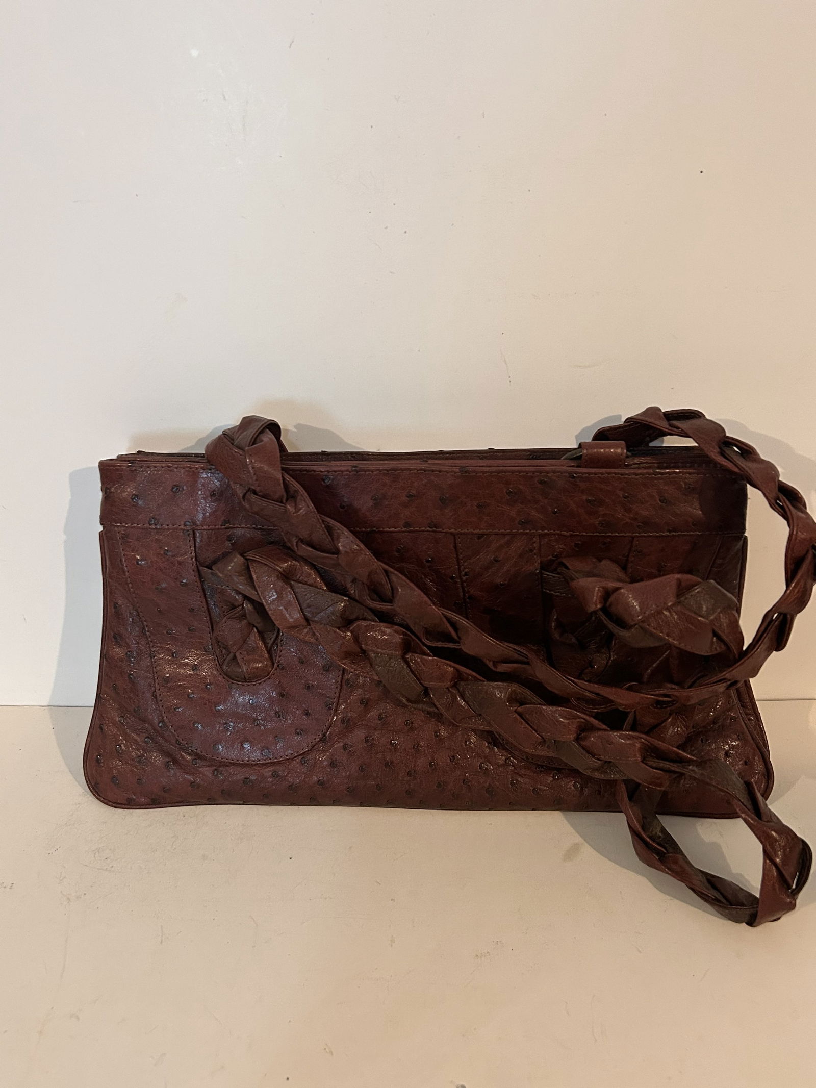 Vintage Kingsley Brown Genuine Ostrich Leather Shoulder Bag Handbag Purse Nice!!! (1 of 6)