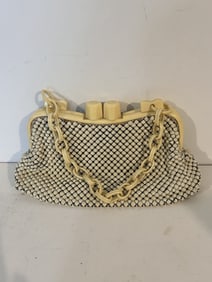 VTG Art-Deco Whiting & Davis white Enamel Mesh Purse Nice!!!