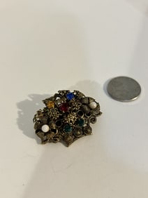 Vintage Czech Glass Fruit Salad Filigree Brooch