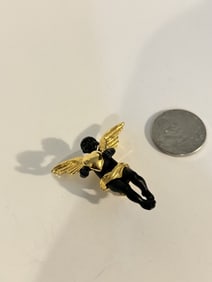 Coreen Simpson Vintage Black Cherub Holding A Star GOLDTONE Wings Cz’s Signed