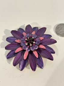 Vintage PURPLE ENAMEL COPPER Brooch