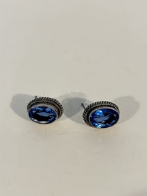 Vintage Sterling Silver blue Tourmaline gemstone Earrings