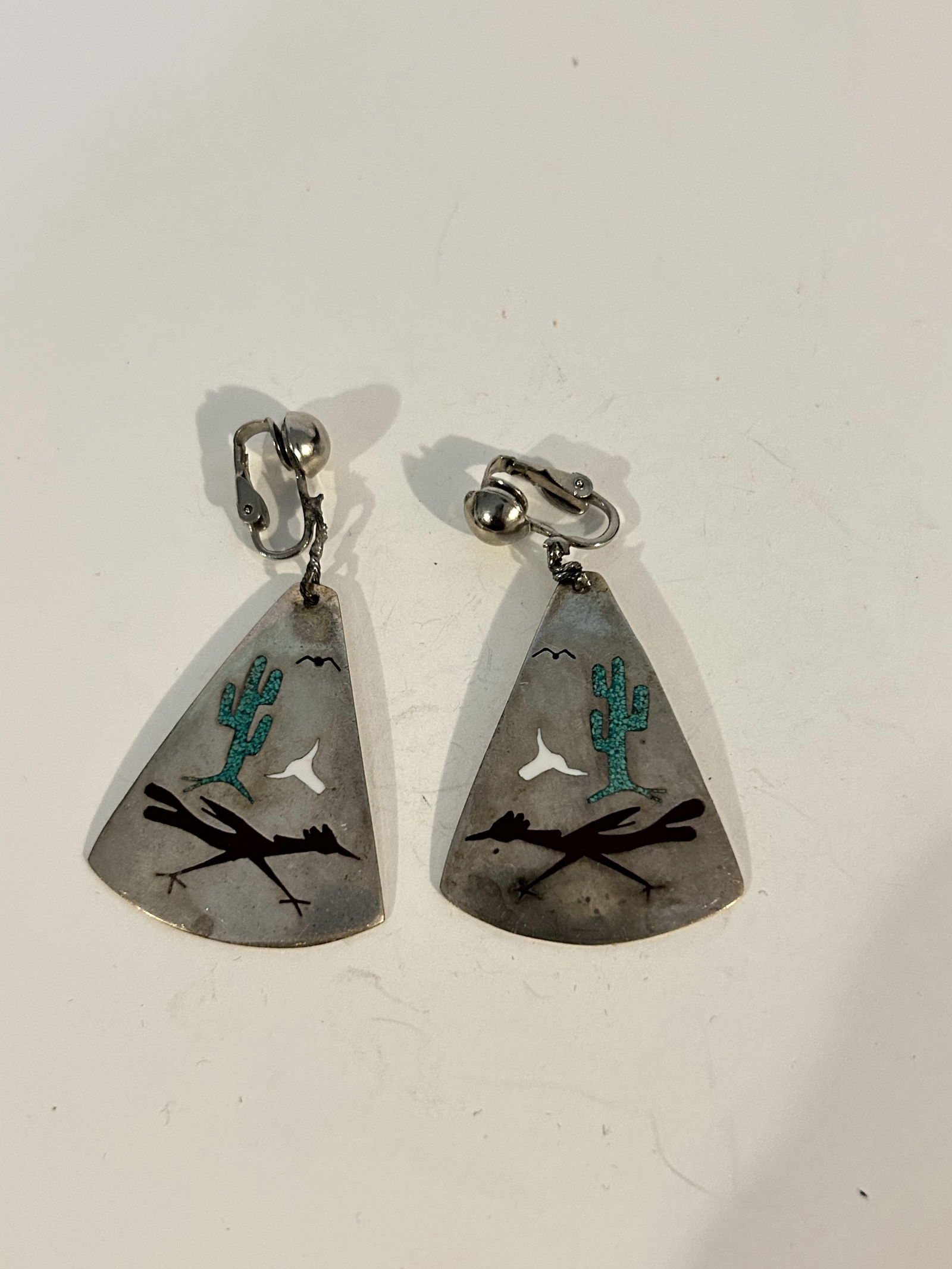 Vintage Mexican Alpaca Silver Inlay Abalone Earrings (1 of 5)