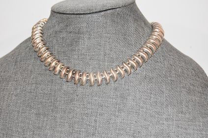 VTG Erwin Pearl Shiny Silvertone Collar Necklace Chunky Statement 10"