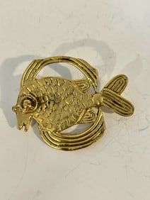 Vintage Alva Studios Fish Brooch Pin Modernist Abstract Textured Museum Ornate