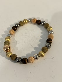 Vintage Itaor Sterling Silver Beaded Bracelet magnetic 8"