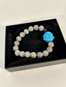 Rarities Turquoise Buddha Beaded Stretch Bracelet 8"