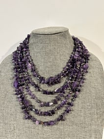 Vintage 6 strand Amethyst beaded Necklace 14"