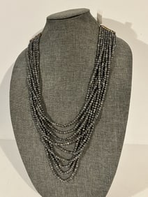 9 Strands Sapphire Round Beads Handmade Designer Necklace 22"
