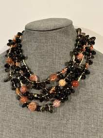 World Wide Imports Multi Strand Beaded Gemstone Necklace 14" new