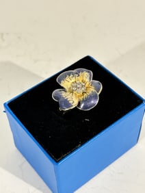 Vintage enameled flower rhinestone Ring sz 9