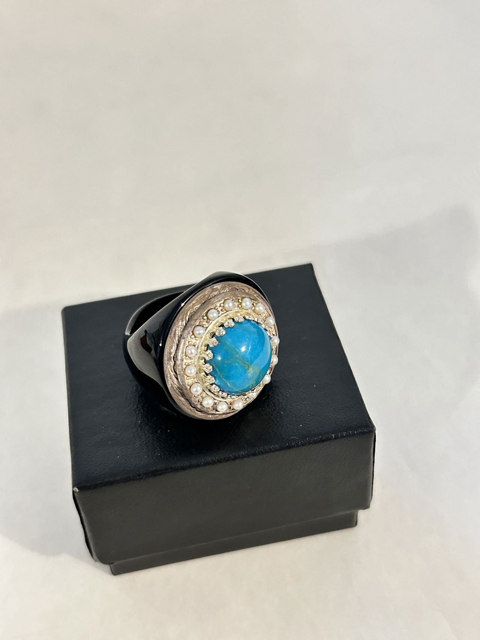 Vintage Sterling Silver onyx Turquoise nice! Ring sz 8.5 (1 of 5)