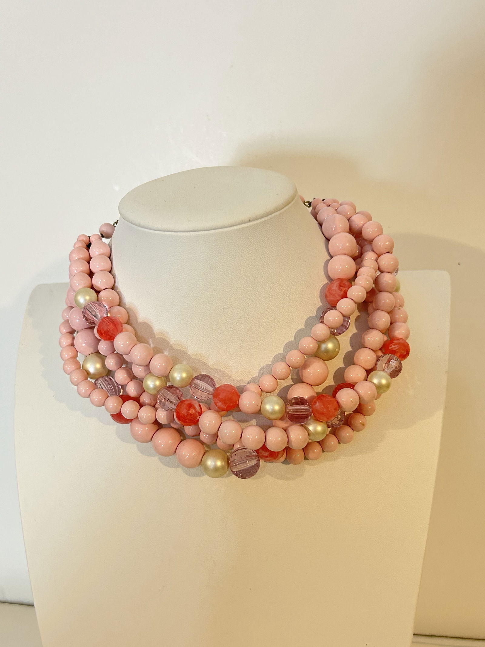 Vintage Pink W. Germany beaded 5 strand Necklace 14": Vintage Pink W. Germany beaded 5 strand Necklace 14" Please view all photos as they are part of the description and condition of this Item, Feel free to contact me with questions or picture requests!