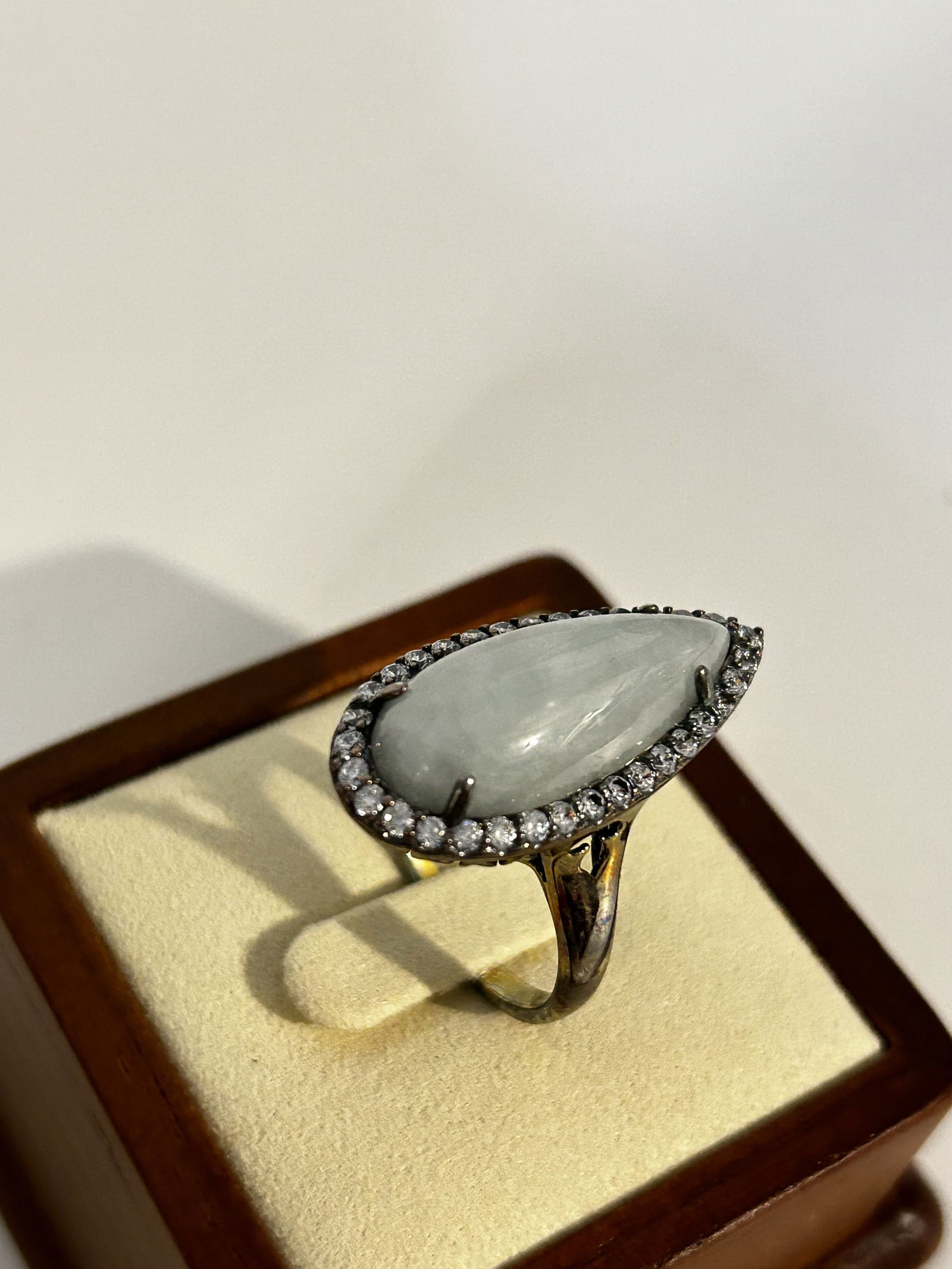 JOY 925 Sterling Silver Vintage Jade Ring sz 9 (1 of 6)