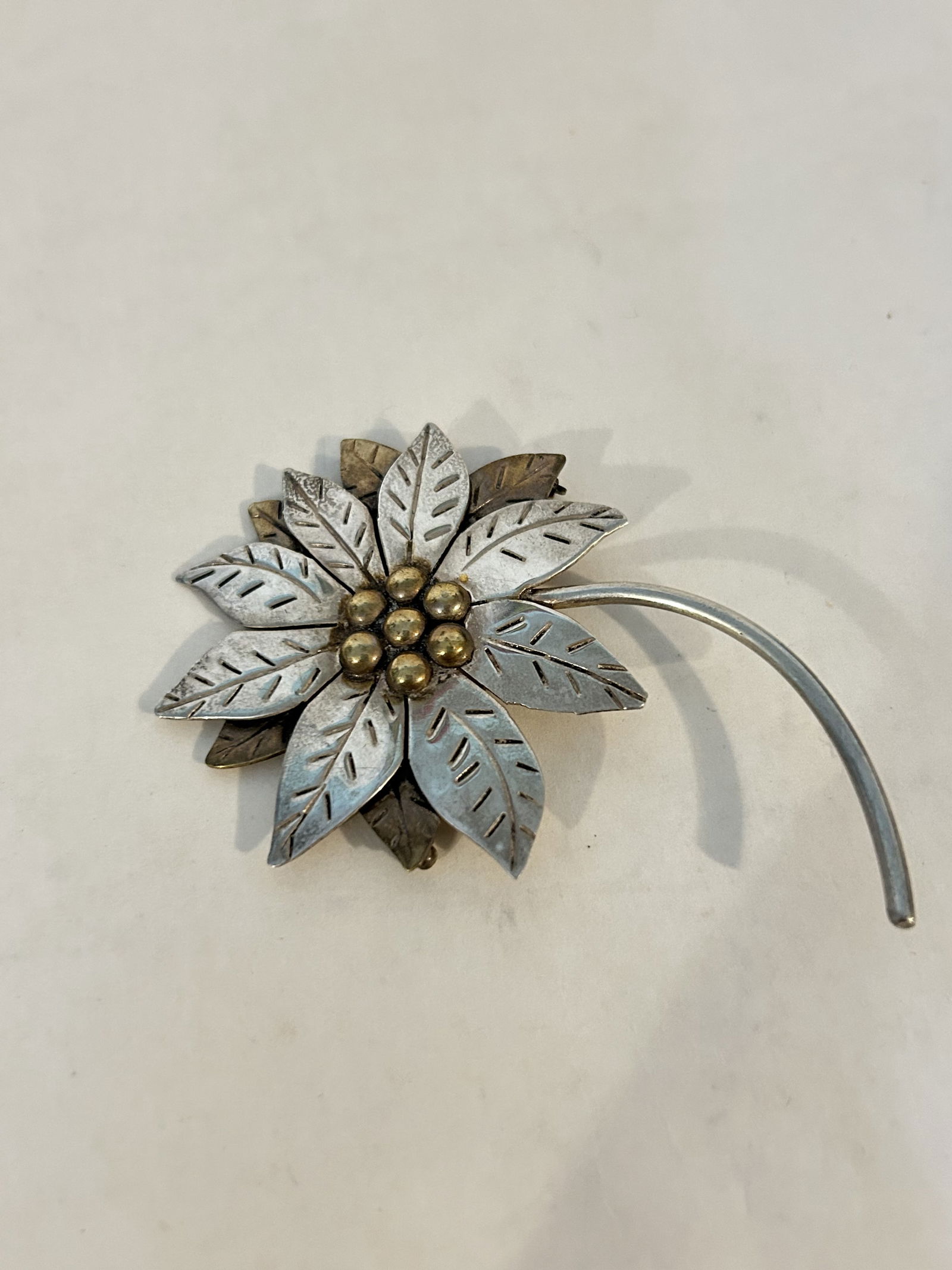 Vintage Sterling Silver Flower Brooch 3 1/2" (1 of 4)