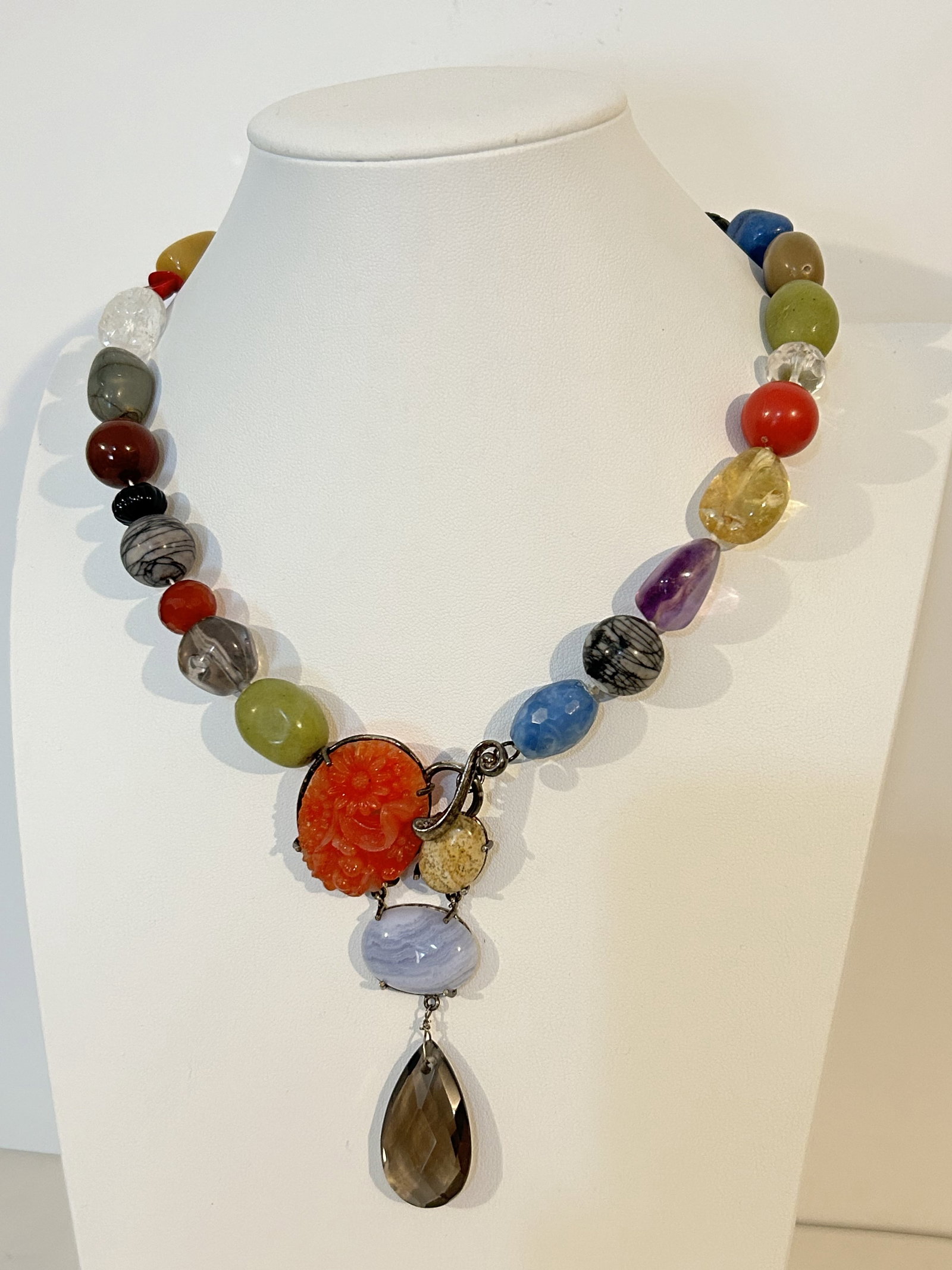 Vintage Sterling Silver Multi Color Gemstone Necklace 20" Marked with M in Square (1 of 6)