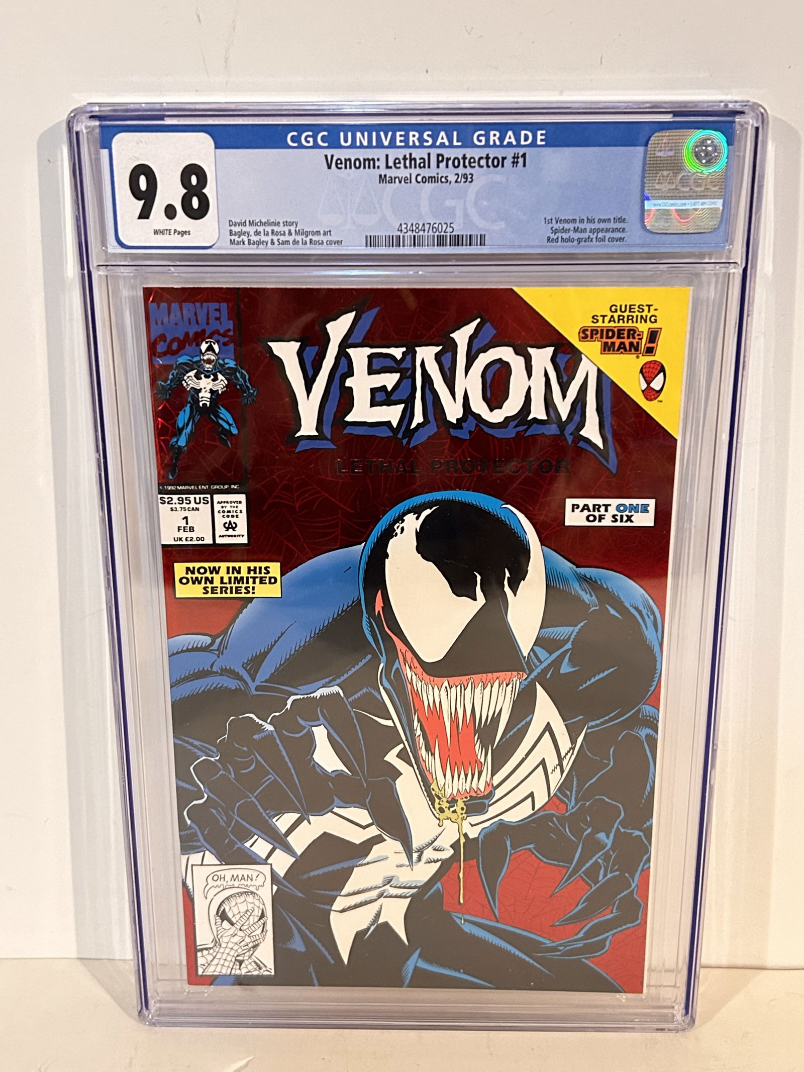 Venom Lethal Protector #1 CGC 9.8 NM+/MINT WHITE PAGES Spiderman (1993) Marvel (1 of 2)