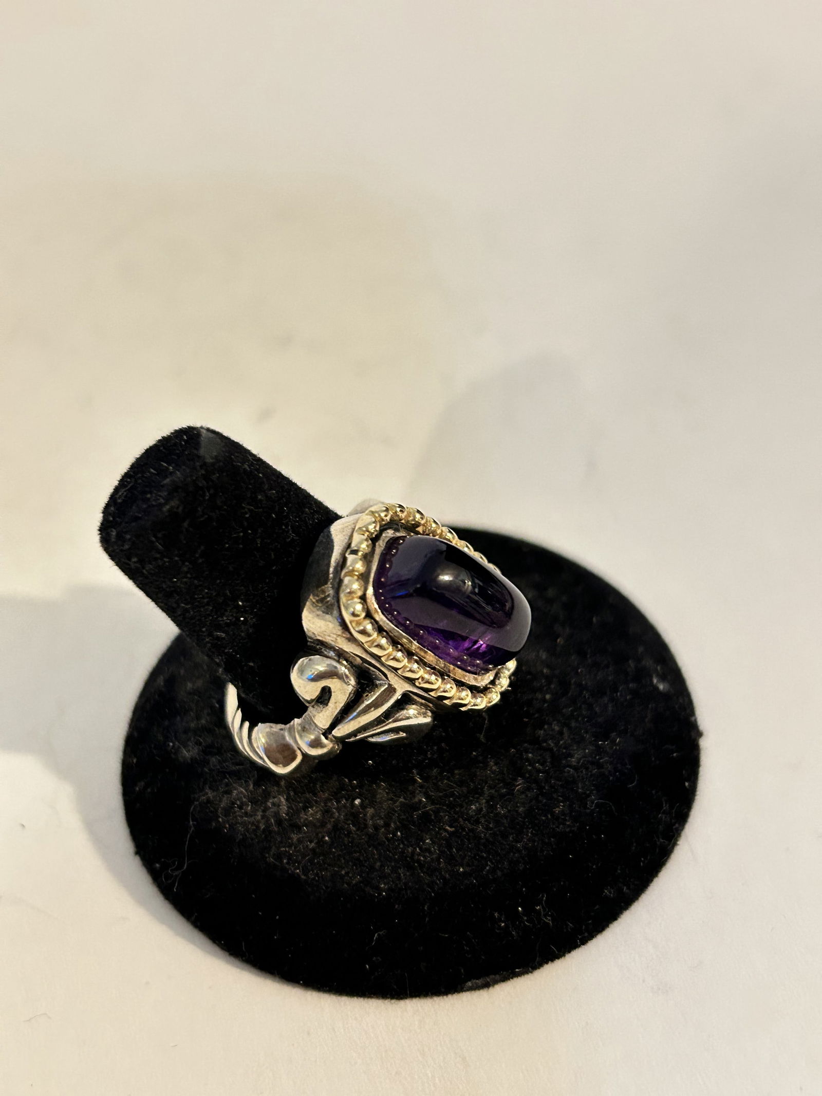 Vintage Sterling Silver 18K Amethyst modernist Ring 9 SIGNED ALS (1 of 5)